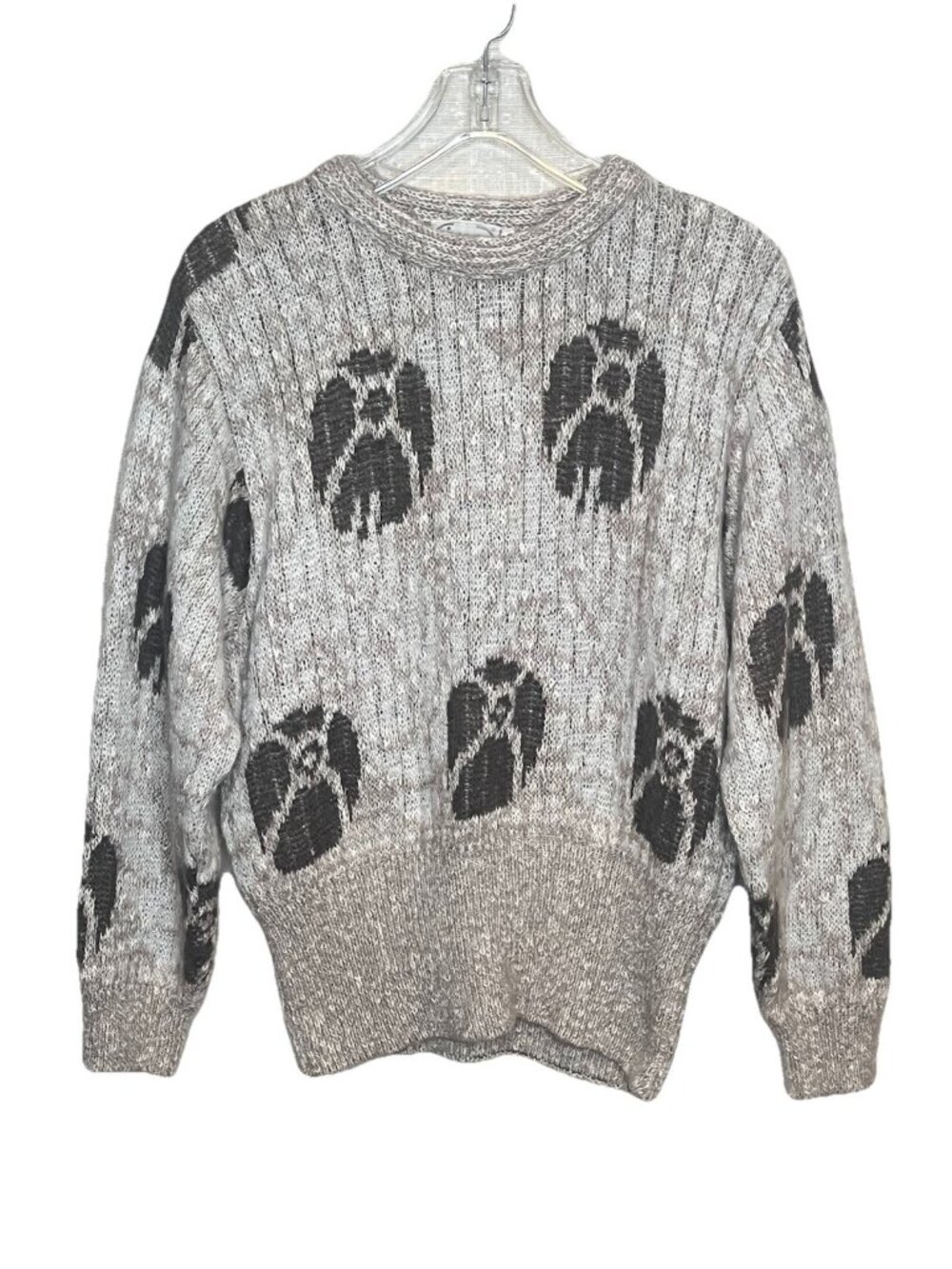 Vintage Giunco Italy Mohair Blend Abstract Knit Sweater Brown Tan Oversized Sz M